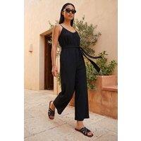 Roman Women's Petite Textured Cropped Jumpsuit in Black | Size: 14