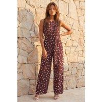 Roman Women's Spot Pleat Neck Jumpsuits in Brown | Size: 20