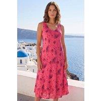 Roman Women's Petite Printed Layered Midi Dress in Coral | Size: Medium