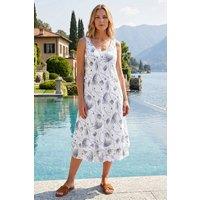 Roman Women's Petite Printed Layered Midi Dress in White | Size: Medium