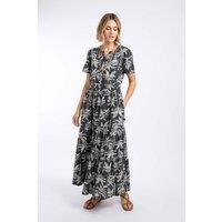 Weird Fish Women's Rhianne Printed Tiered Linen Rich Maxi Dress in Black | Size: 10