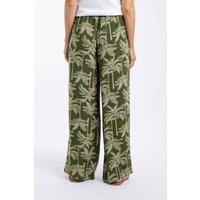 Weird Fish Women's Essy Printed Viscose Wide Leg Trousers in Olive | Size: 14
