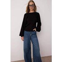 WOVCOR Women's Knit Sweater with Back Cut-Out Detail in Black | Size: Small