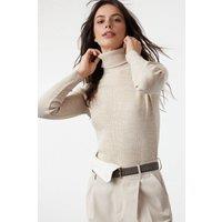 WOVCOR Women's Turtleneck Ribbed Knit Sweater in Stone | Size: Medium
