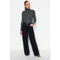 WOVCOR Women's Turtleneck Ribbed Knit Sweater in Grey | Size: Small