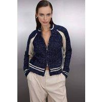 WOVCOR Women's Soft Textured Knit Cardigan with Zipper Detail in Navy | Size: Small
