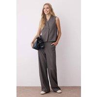 WOVCOR Women's Tailored Woven Vest & Trousers Co-Ord Set in Taupe | Size: 6