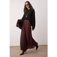 WOVCOR Women's Lined Lace Knit Midi Skirt in Brown | Size: 2XL
