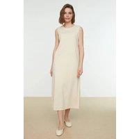 WOVCOR Women's Sleeveless Crew Neck Minimal Maxi Dress in Beige | Size: 2XL