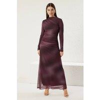WOVCOR Women's Ruched Mesh Long Sleeve Maxi Dress in Purple | Size: 2XL