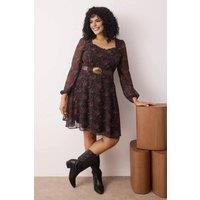 WOVCOR Women's Printed Sweetheart Neck Long Sleeve Mini Dress with Belt | Size: 16