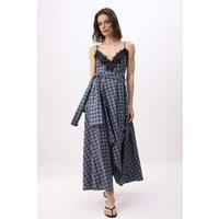 WOVCOR Women's Checked Lace Trim Strappy Midi Wrap Dress with Belt Detail | Size: Large