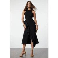 WOVCOR Women's Halterneck Asymmetric Ruffle Midi Dress in Black | Size: 6