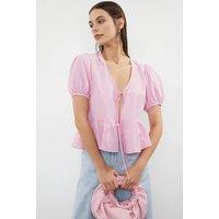WOVCOR Women's Tie Front Short Sleeve Smock Shirt in Pink | Size: 12