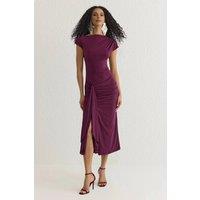 WOVCOR Women's Asymmetric Draped Midi Dress in Plum | Size: 6