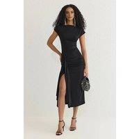 WOVCOR Women's Asymmetric Draped Midi Dress in Black | Size: 8