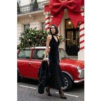 WOVCOR Women's Halterneck Lace Panel Maxi Dress in Black | Size: 8