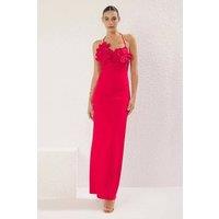 WOVCOR Women's Halterneck Floral Applique Maxi Dress in Red | Size: 8
