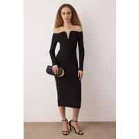 WOVCOR Women's Off Shoulder Ruched Midi Dress in Black | Size: 12