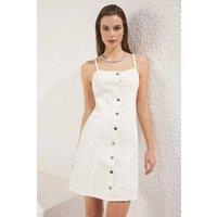 WOVCOR Women's Strappy Button Front A-Line Mini Dress in White | Size: 10