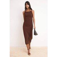 WOVCOR Women's Minimal Strappy Midaxi Dress with Slim Fit Silhouette in Brown | Size: Medium