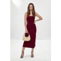 WOVCOR Women's Strappy Side Split Midaxi Dress with Slim Fit Shape in Burgundy | Size: 12