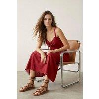 WOVCOR Women's Tie Front Strappy Maxi Dress with Fluid Silhouette in Red | Size: 6