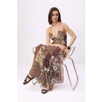 WOVCOR Women's Paisley Print Strappy Maxi Dress with Fluid Skirt | Size: Large