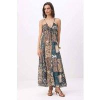 WOVCOR Women's Mixed Paisley Print Strappy Maxi Dress with Tie Detail | Size: Large