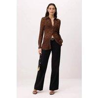 WOVCOR Women's Sheer Lace Button Front Slim Fit Party Shirt in Brown | Size: Small