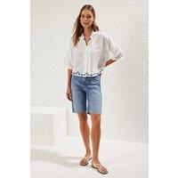 WOVCOR Women's Embroidered Relaxed Fit Short Sleeve Summer Shirt in White | Size: 8