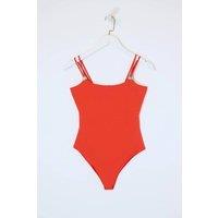 WOVCOR Women's Double Strap Scoop Neck Slim Fit Stretch Bodysuit Top in Coral | Size: XL