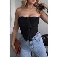 WOVCOR Women's Bandeau Ruched Asymmetric Hem Corset Bustier Top in Black | Size: Medium