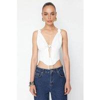 WOVCOR Women's Tie Front Corset Detail Strappy Bustier Crop Top in White | Size: 12