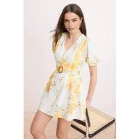 WOVCOR Women's Floral Belted Puff Sleeve Mini Wrap Dress | Size: Large