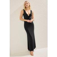 WOVCOR Women's Accessory Detail V Neck Slim Fit Maxi Dress in Black | Size: 10