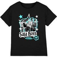 Netflix Kpop Demon Hunters Saja Boys Scrapbook Stars Kids T-Shirt, Black | Size: 9-11 Years