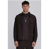 SikSilk Men's Brown Full Zip Overshirt | Size: XL