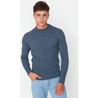 WOVCOR Men's Men's Slim Fit Ribbed High Neck Knit Sweater in Indigo | Size: 2XL