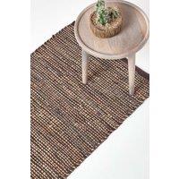 Homescapes Madras Leather Hemp Hall Runner, 66 x 200 cm in Brown | Size: 66 cm x 200 cm