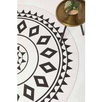 Homescapes Lia White & Black Mandala Handoven Cotton Rug | Size: 120 cm diameter