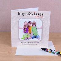 Uniqueful Personalised Hugs Kisses Photo Upload Coaster Card for Grandma in Beige