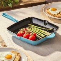 Cooks Professional 26cm Square Cast Iron Skillet Pan with Enamel Interior in Teal