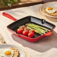 Cooks Professional 26cm Square Cast Iron Skillet Pan with Enamel Interior in Red