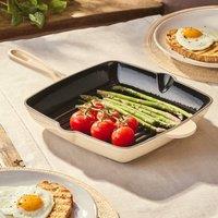 Cooks Professional 26cm Square Cast Iron Skillet Pan with Enamel Interior in Ivory