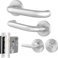 AFIT Satin Stainless Steel Return to Door Handles Bath Lock 64mm in Silver | Size: 150mm x 150mm