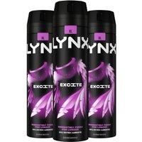 Lynx Men's Excite Body Spray XL 48-Hour HD Fragrance Deodorant, 200ml, 3 Pack in Black