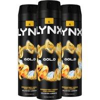 Lynx Men's Gold 48-Hour HD Fragrance XL Body Spray Deodorant, 200ml, 3 Pack in Black