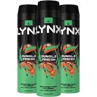 Lynx Men's Jungle Fresh Body Spray XL 48H HD Fragrance Deodorant, 200ml, 3 Pack in Black