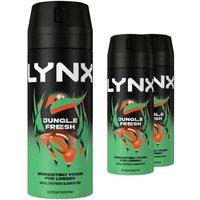 Lynx Men's Body Spray Jungle Fresh 48H HD Fragrance Deodorant 150ml, 3 Pack in Black